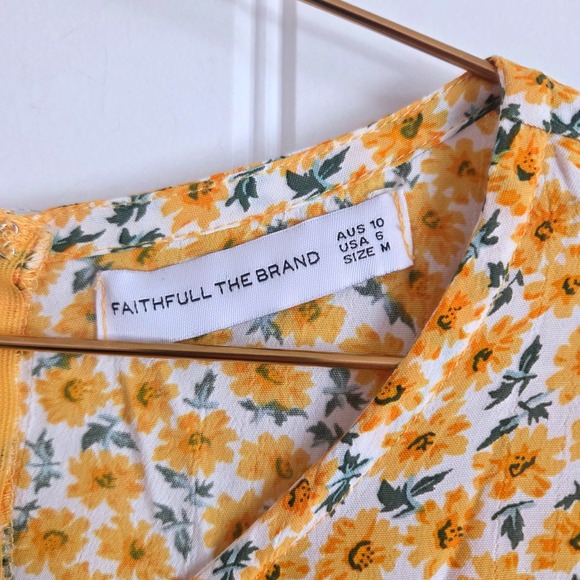 Faithfull The Brand Daphne Floral Print Dress Yellow White Tie Sleeve Size 6/M - Picture 3 of 9